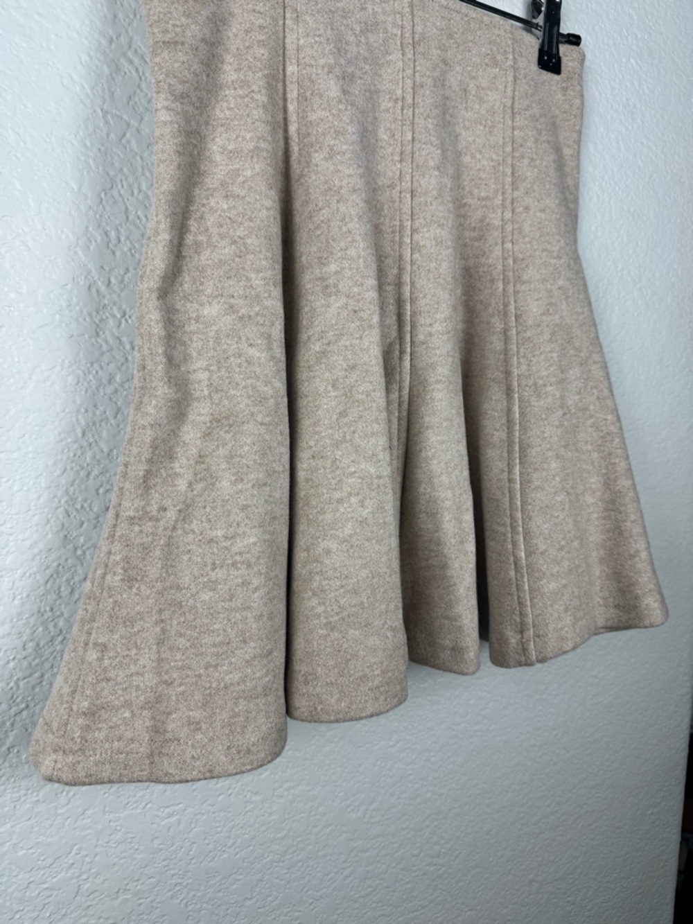 OGL Heather Oatmeal Beige Tan Flare Hem Mini Skirt - Picture 9 of 9